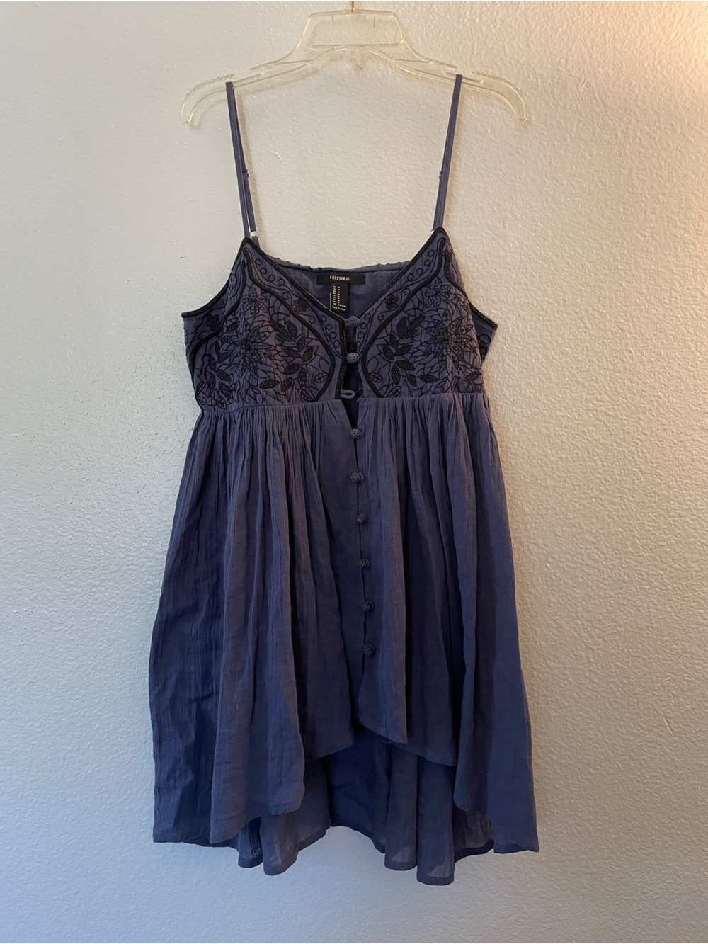 Forever 21 Slate Blue Embroidered Button-Front Top / Tunic